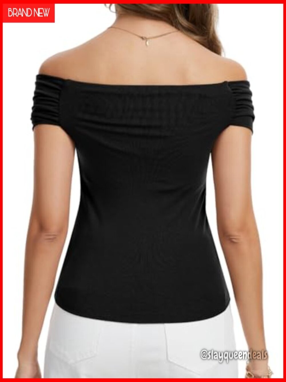 Built-in Bra Off Shoulder Boat Neck Tee Summer Casual Top - Picture 4 of 7